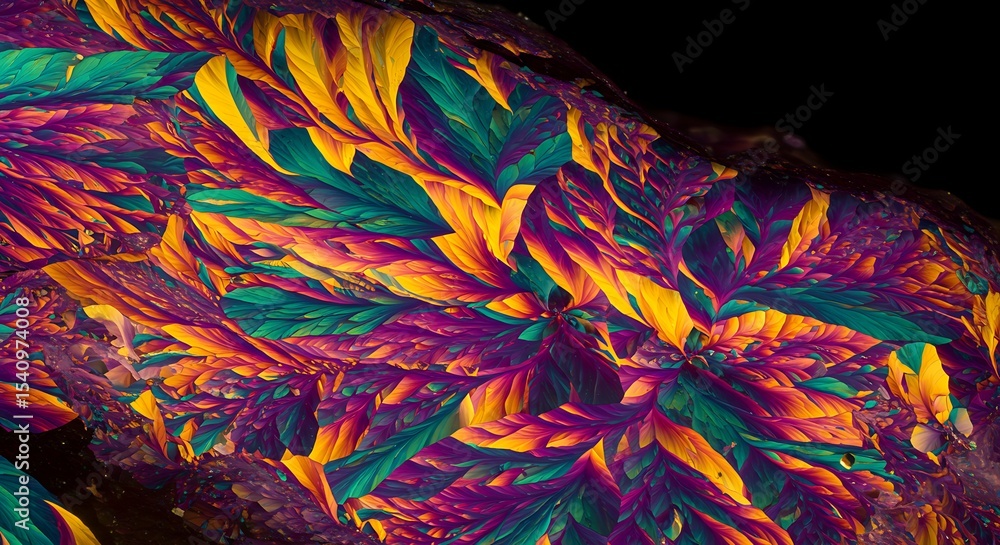 Poster macro view of crystalized abstract pattern intense colors background material science and complex st