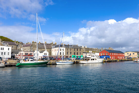 Lerwick, a coastal city in Shetland Scotland British Islands in England with scenic medieval houses.