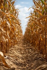 Dry Cornfield Path Under Bright Sunlight