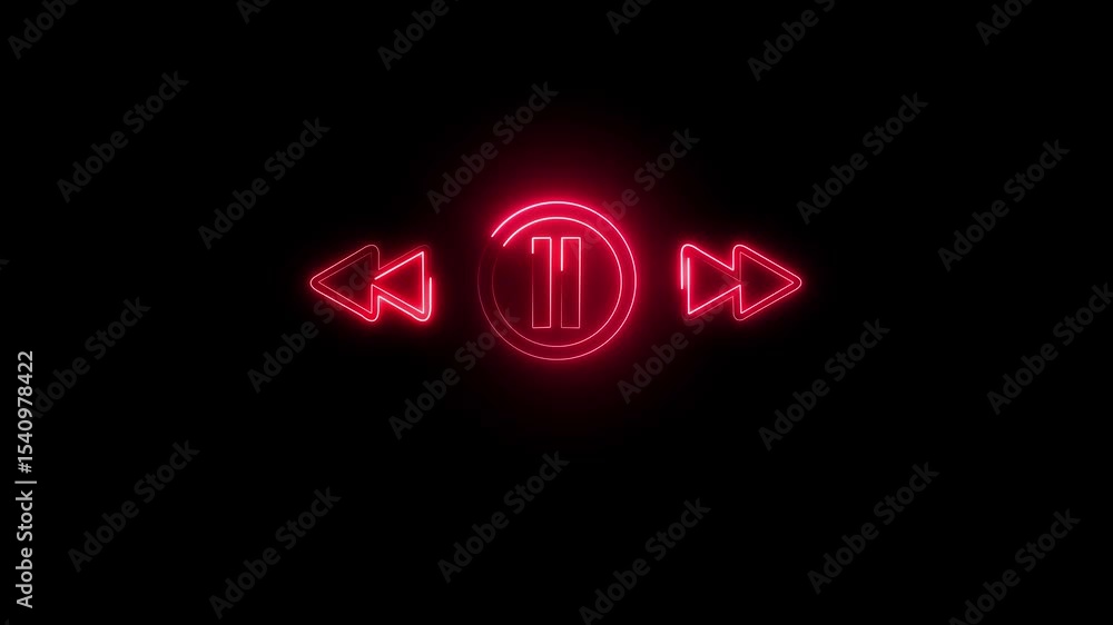 Poster neon music player icon isolated .neon red color music player animation icon static next video audio 