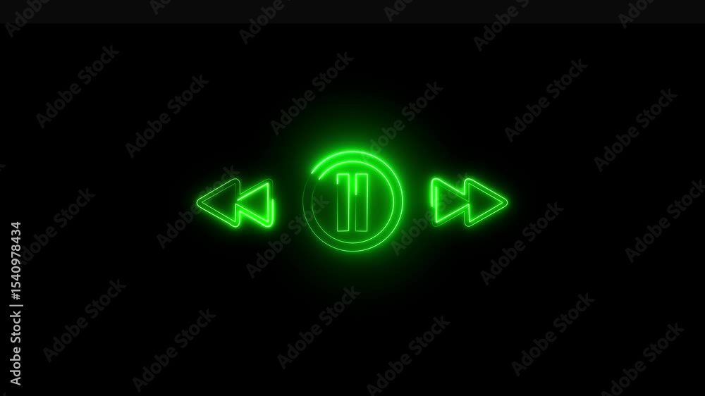 Poster glowing neon music player icon isolated .neon green color music player animation icon static next vi