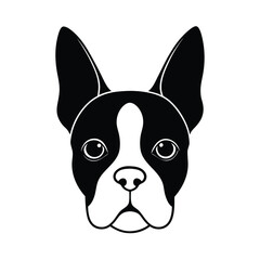 Elegant black silhouette of a boston terrier head perfect for banners advertisements and branding