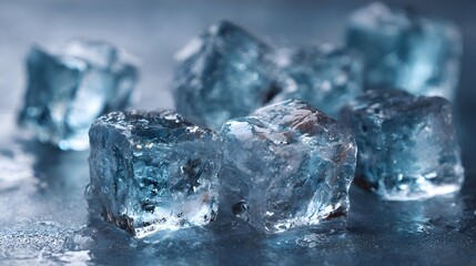High Resolution Macro Photo of Crystal Clear Ice Cubes with Realistic Texture and Lighting – Perfect for Beverage Advertising and Cool-Themed Designs.