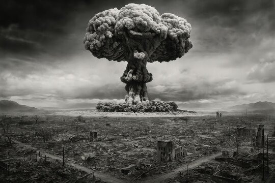 Historic atomic bomb explosion mushroom cloud representing nuclear warfare and historical events