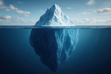Massive iceberg floating in polar waters revealing hidden underwater portion concept