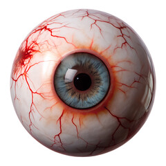 Creepy eyeball with bloodshot veins, Halloween prop style, isolated with transparent background