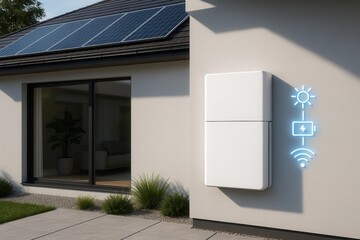 Residential energy storage battery system mounted on house exterior wall