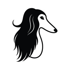 Elegant black silhouette of an afghan hound head perfect for banners advertisements and branding designs