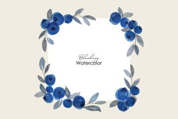 Blueberry watercolor art wreath frame background. Sweet blueberry in frame. Vector illustration. blueberry pattern. Fruit berry background. Summer fruit texture