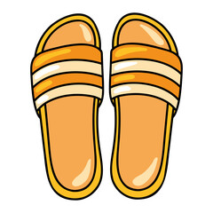 Cartoon yellow beach slides, summer open toe slippers with wide straps and flat sole, casual rubber slip-on shoes 