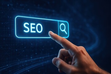 Hand Touching Search Icon SEO Concept Internet Find