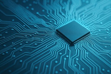 Light Blue Microprocessor Microchip Circuit Lines Tech