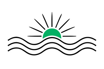 Obraz premium Green Sun Setting Over Black Wavy Lines Logo sunset