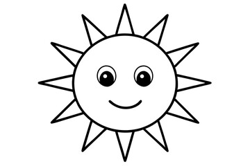 Happy Anthropomorphic Sun Cartoon Black Line Art character