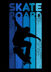 Urban style modern t-shirt  design with boy on skateboard. Sport extreme grunge  illustration for guys on black background.