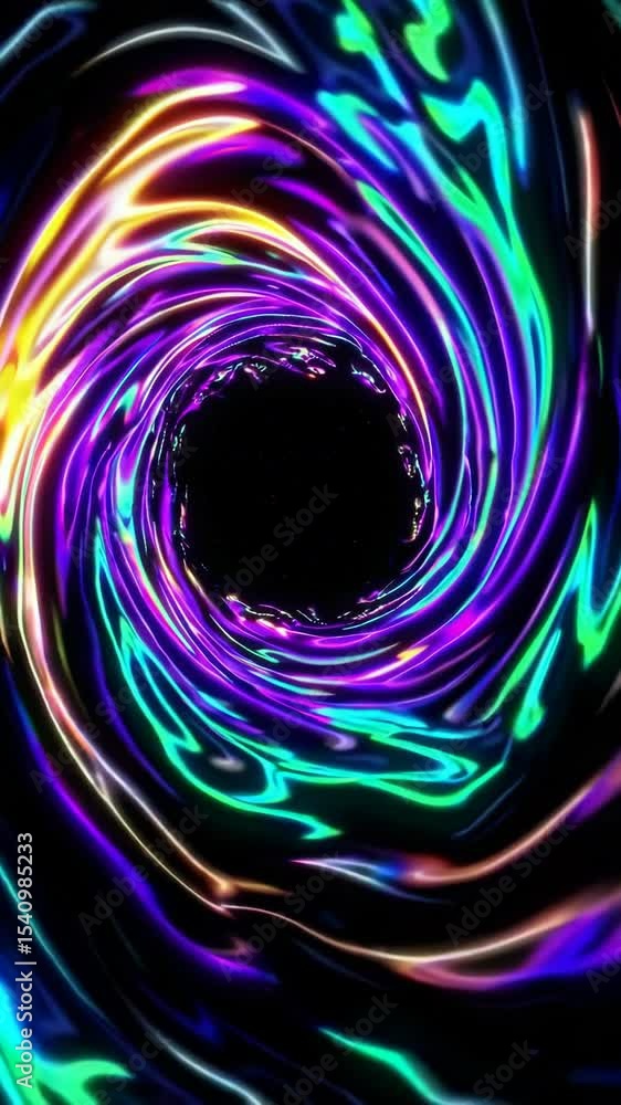 Poster colorful swirling vortex with neon light patterns in motion