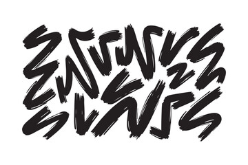 Abstract Zigzag Brush Stroke Vector Pattern Bold Black Ink Design on White Background