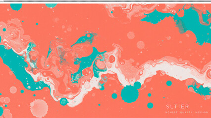Abstract Coral and Teal Fluid Marble Texture Background Design