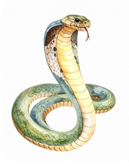 Fototapeta premium watercolor illustration of coiled Cobra snake