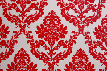 Damask pattern red floral design on white background
