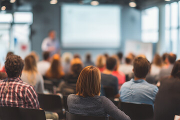 Fototapeta premium Audience member watches business presentation at conference