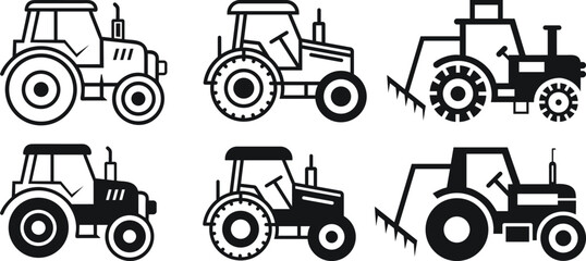 Flat tractor vector illustration, black tractor icon, tractor silhouette, modern farming tractor icon set, tractor SVG icon