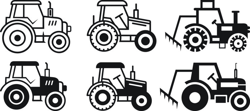 Flat tractor vector illustration, black tractor icon, tractor silhouette, modern farming tractor icon set, tractor SVG icon