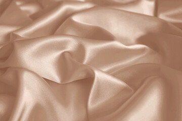 Pastel white nude beige blonde and light vanilla tea rose pale peachy pink apricot  champagne cream rose tan color pantone 2025. Wrinkled shimmering silk satin fabric backdrop. Wedding © JUBO SIAK