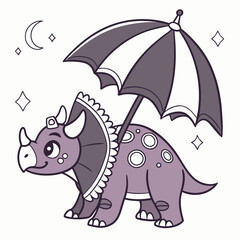 Funny Triceratops with under an umbrella, set in a charming Starlight Ball theme – Lunar Elegance color vector art