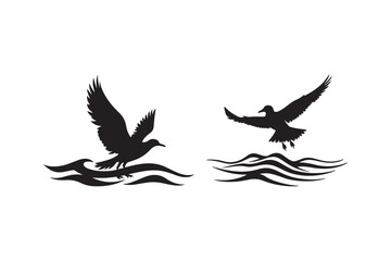 Flying Seagull Water Silhouette Vector