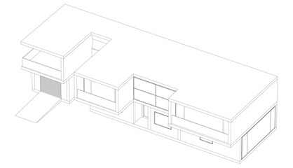 Modern house building sketch architectural vector 3d illustration