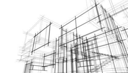 Modern house building sketch architectural vector 3d illustration