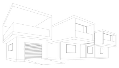 Modern house building sketch architectural vector 3d illustration