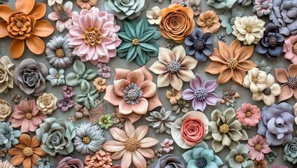 A vibrant arrangement of sculpted flowers in pastel hues