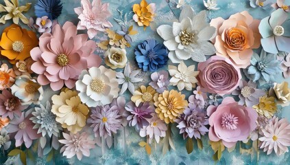 A vibrant arrangement of paper flowers in pastel tones