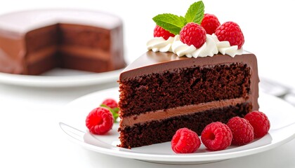 Chocolate cake slice with raspberries (2)