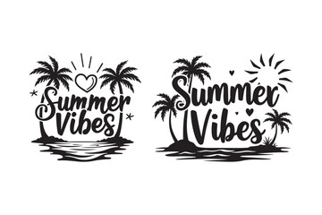 Summer Vibes Palm Tree Island Vector Silhouette