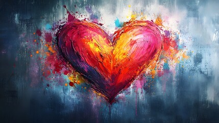 Grunge Valentine background featuring a red heart illustration with ink paint texture and romantic pink pattern for a holiday celebration card design