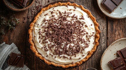 Overhead View of Banoffee Pie with Chocolate Topping