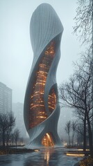 Artistic Concept Showing a Premium Architect Using Virtual Systems to Explore Concrete Material Impact In a Sustainable Office Tower Design Process