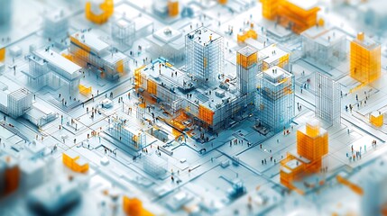 Art Illustration of Architects Creating Three Dimensional Project Models Using Computer Systems to Ensure Regulation Alignment and Design Impact