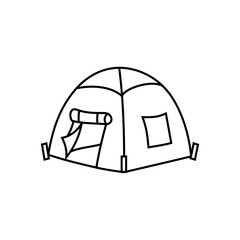 Dome camping tent. Outdoor shelter structure. Wilderness adventure gear. Vector travel equipment.