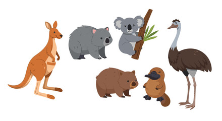 Illustration of australian animals including kangaroo and koala bear
