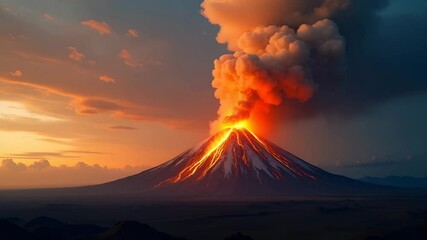Scenic Volcano Eruption: Captivating Lava Flow and Ash Clouds in Dynamic Nature Photography - Stock Image with Space for Text - Powered by Adobe