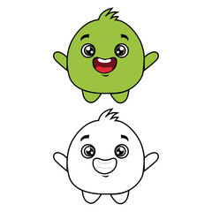 Happy monster creatures. Two cartoon characters. Cheerful alien friends. Vector fun graphic.