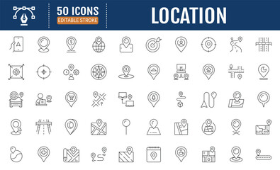 Location line editable icon set. Editable stroke. Vector
illustration
