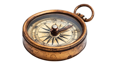 Vintage compass with worn details in a rustic nautical design isolated on transparent background.
