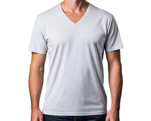 Man Wearing a Light Gray V-Neck T-Shirt Mockup Perfect for Design Presentations and Apparel Showcases
