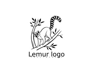 Cute jungle lemur mascot logo in circle of leaves, perfect for organic baby packaging, children&rsquo;s toy lines, and wildlife-themed educational book branding.

