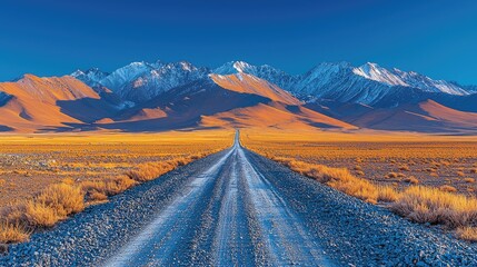 Obraz premium Majestic Mountain Road: A Journey Through Golden Plains